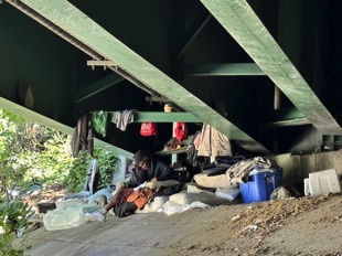 encampment under bridge